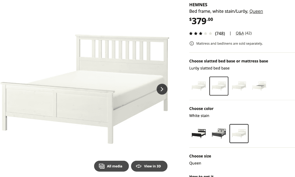 Queen-Sized White Wooden Bed Frame