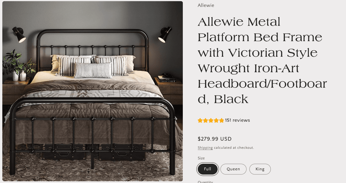 Full-size Black Metal Bed Frame Parts