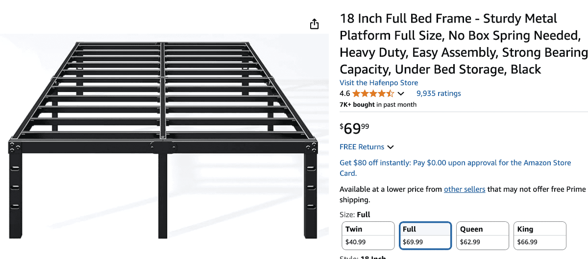 Full-Sized Foldable Black Metal Bed Frame