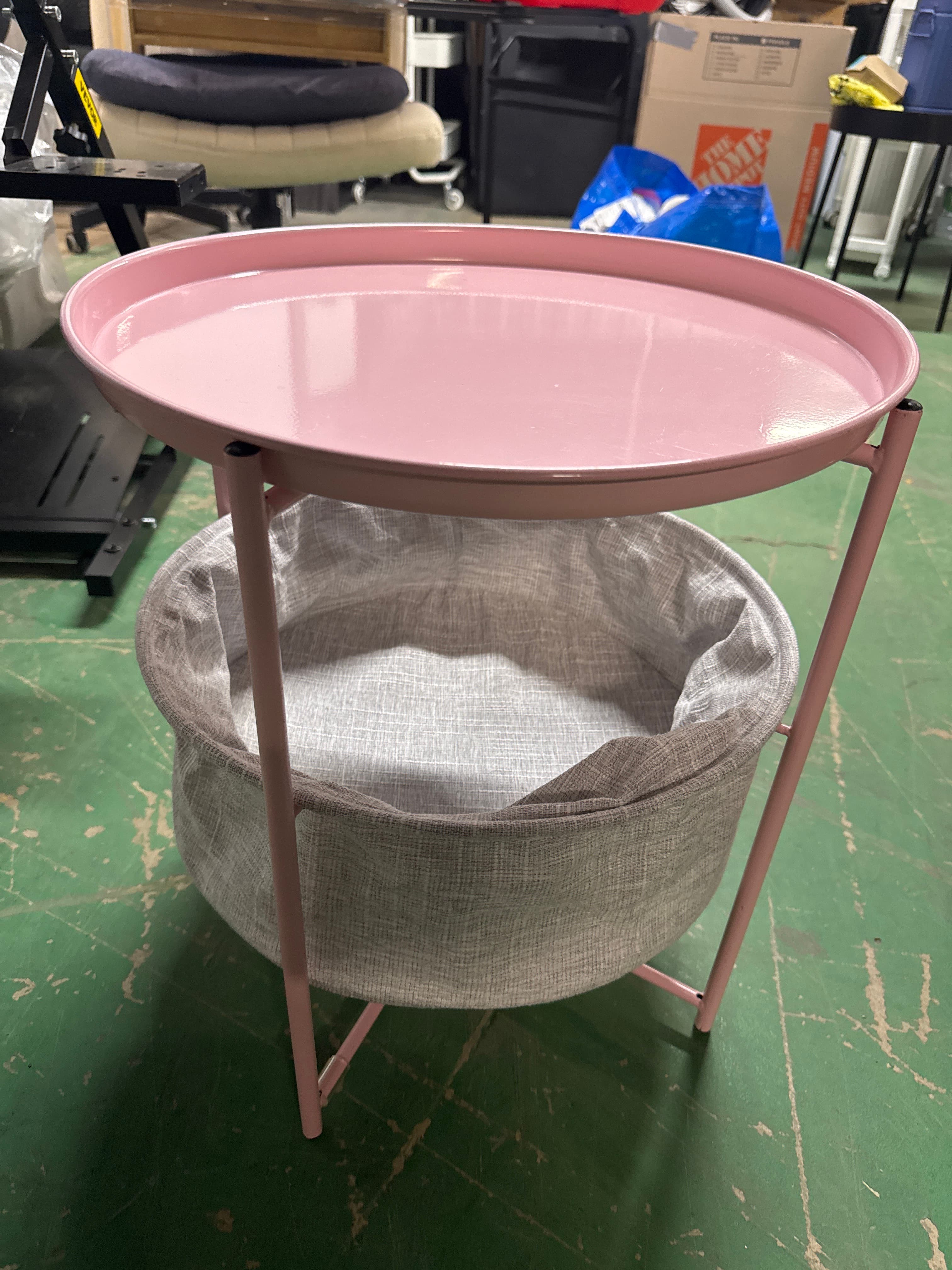 Pink Side Table with Basket